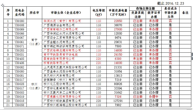 廣西電力市場交易主體名單