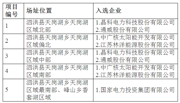 江蘇泗洪光伏發(fā)電應(yīng)用領(lǐng)跑基地入選企業(yè)名單