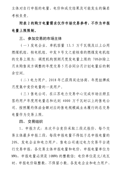 2018年5月江蘇省電力集中競價交易23日開始申報