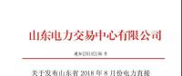 山東省2018年8月份電力直接交易（雙邊協(xié)商）結(jié)果