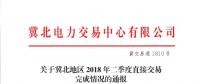 冀北2018年第二季度直接交易完成情況：120戶低于考核率 偏差考核均價(jià)69.39元/千千瓦時(shí)