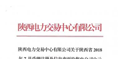 陜西電力交易中心有限公司關(guān)于陜西省2018年7月受理注冊及信息變更的售電公司公示結(jié)果的公告