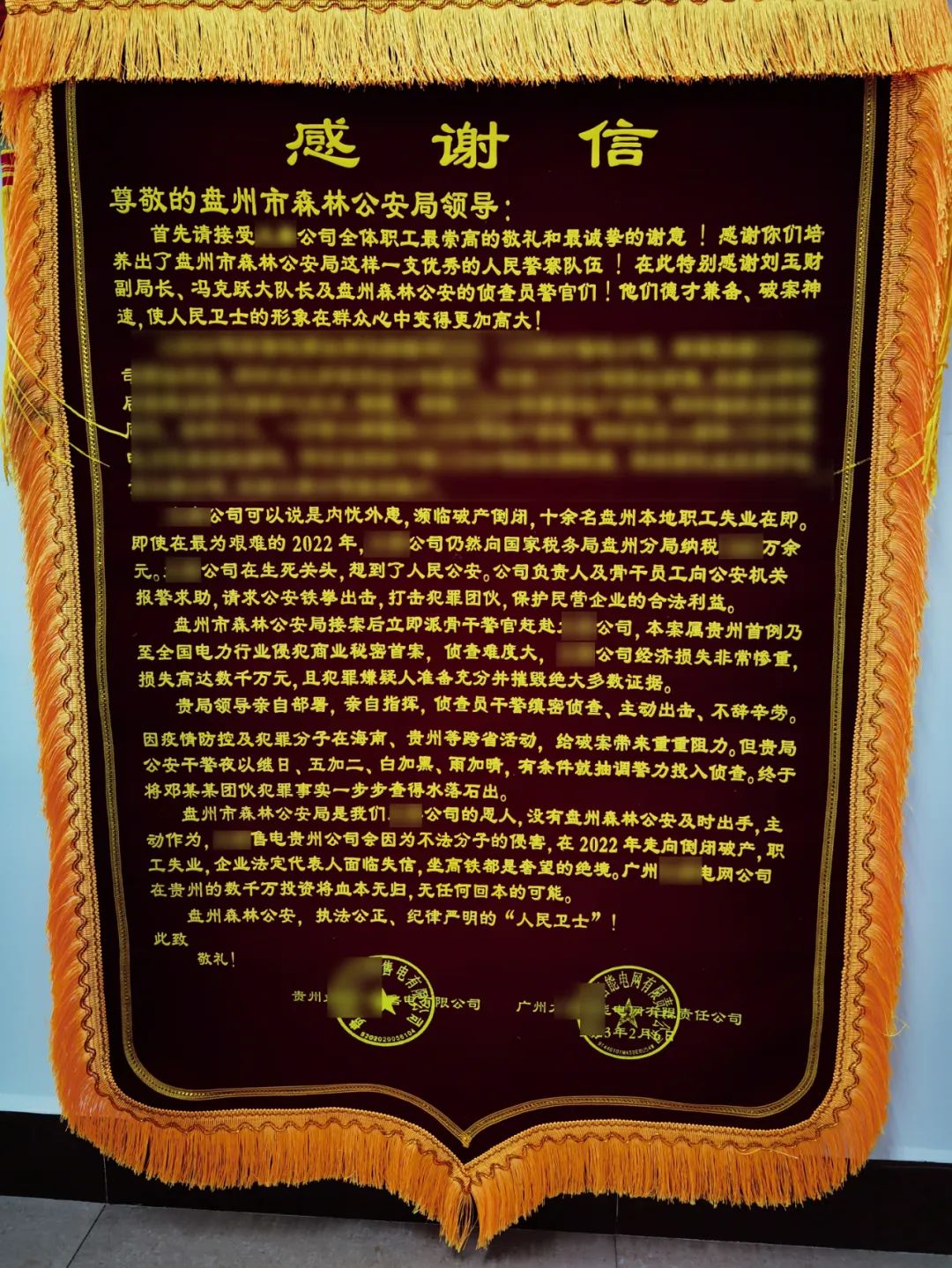 為企業成功挽損 獲贊“人民衛士”——貴州省盤州公安多點發力偵破一起侵犯商業秘密案